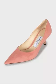 Pink suede pumps