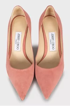 Pink suede pumps