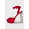 Suede sandals with crystal heels