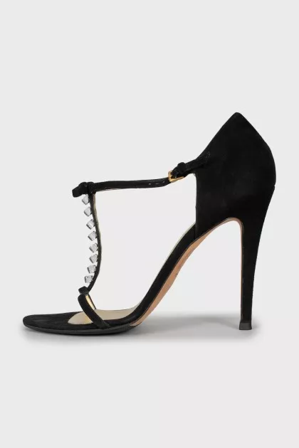 Suede sandals with crystals
