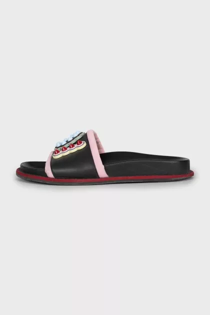 Leather flip flops with colorful studs