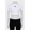 Cropped T-shirt with branded embroidery