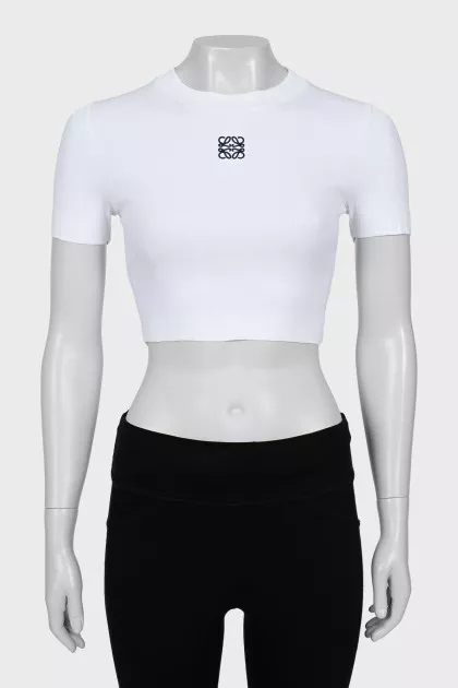 Cropped T-shirt with branded embroidery