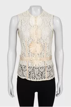 Lace button up tank top