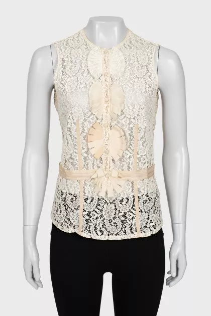 Lace button up tank top