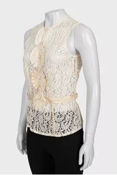 Lace button up tank top