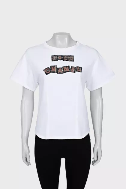 T-shirt with patches and rhinestones