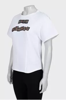 T-shirt with patches and rhinestones