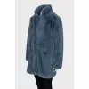 Straight cut fur coat with hooks