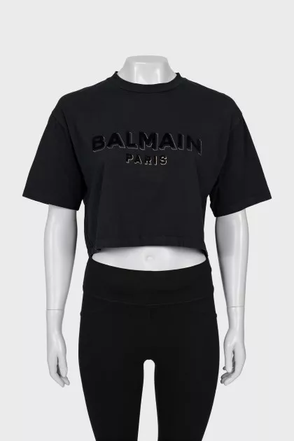 Cropped T-shirt with branded inscription