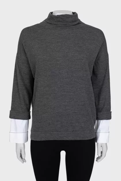 Wool sweater with cuffs