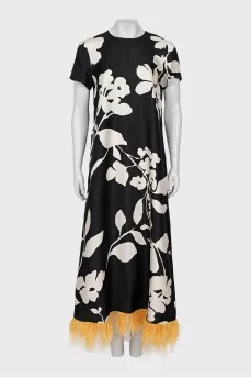 Silk dress with ostrich feather print