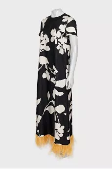 Silk dress with ostrich feather print