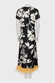 Silk dress with ostrich feather print