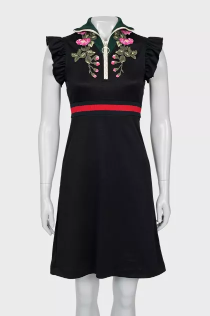 Black dress with floral embroidery