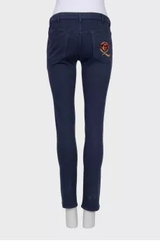 Синие джинсы skinny fit с вышивкой