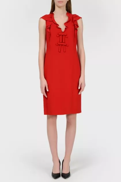 Red straight dress with ruffles with tag