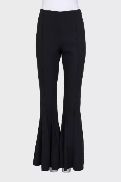 Black wool flared trousers