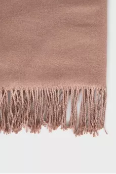 Beige wool scarf with fringe