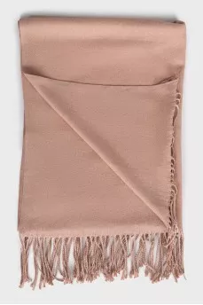 Beige wool scarf with fringe