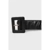 Black leather belt with massive buckle