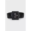 Black leather belt with massive buckle