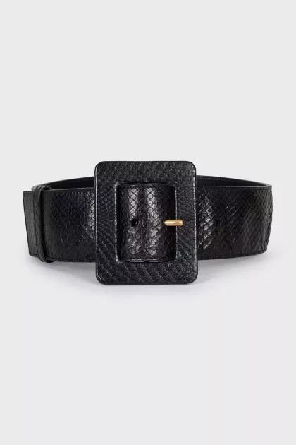 Black leather belt with massive buckle