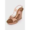 Pink fabric and suede sandals