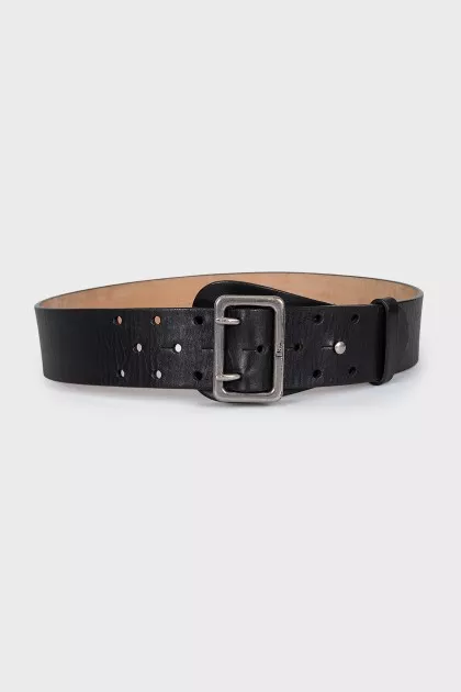 Leather belt with double buckle