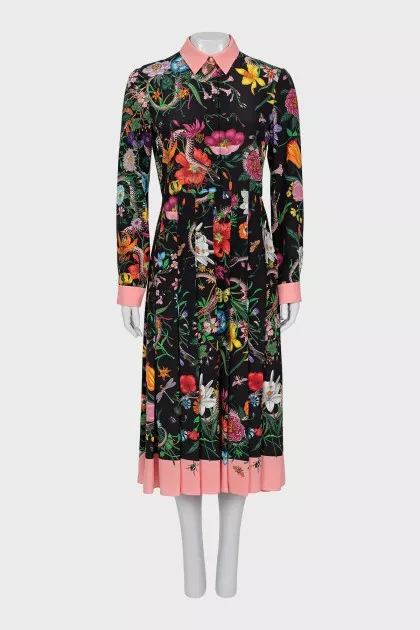 Black silk dress with floral print