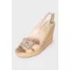 Leather sandals with textile bow
