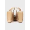 Leather sandals with textile bow