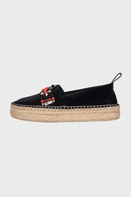 Suede Espadrilles with Crystals