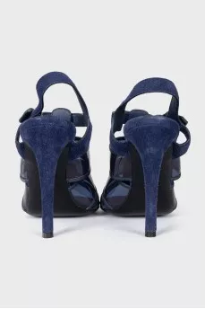 Blue suede and leather sandals
