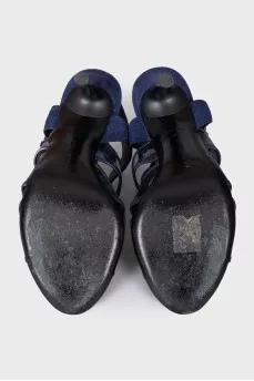 Blue suede and leather sandals