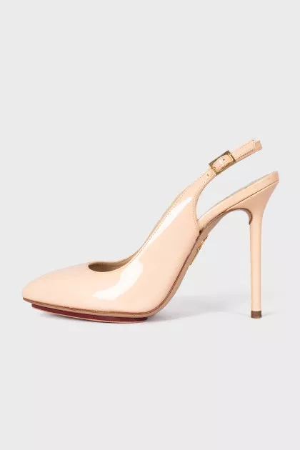 Beige Patent Leather Slingbacks