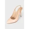 Beige Patent Leather Slingbacks