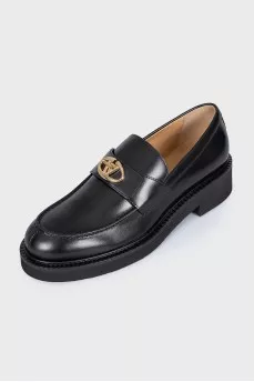 Leather loafers with gold buckle