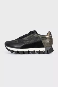 Leather sneakers with military print