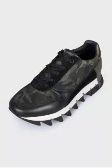 Leather sneakers with military print