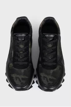 Leather sneakers with military print