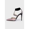 Textile shoes with black rhinestones