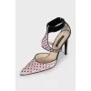 Textile shoes with black rhinestones