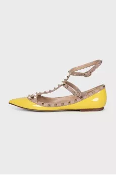 Rockstud leather ballet flats