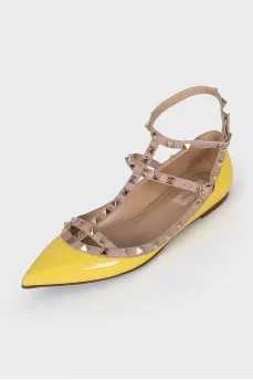Rockstud leather ballet flats