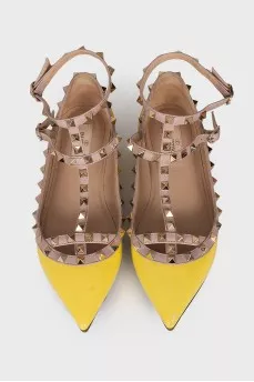 Rockstud leather ballet flats