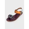 Three-color sandals with crystals