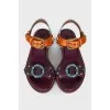 Three-color sandals with crystals