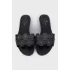 Leather slippers with floral decor