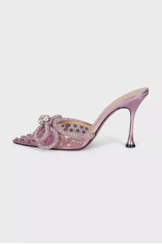 Pink mules decorated with rhinestones